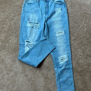 Blue Straight Leg Women Jeans
